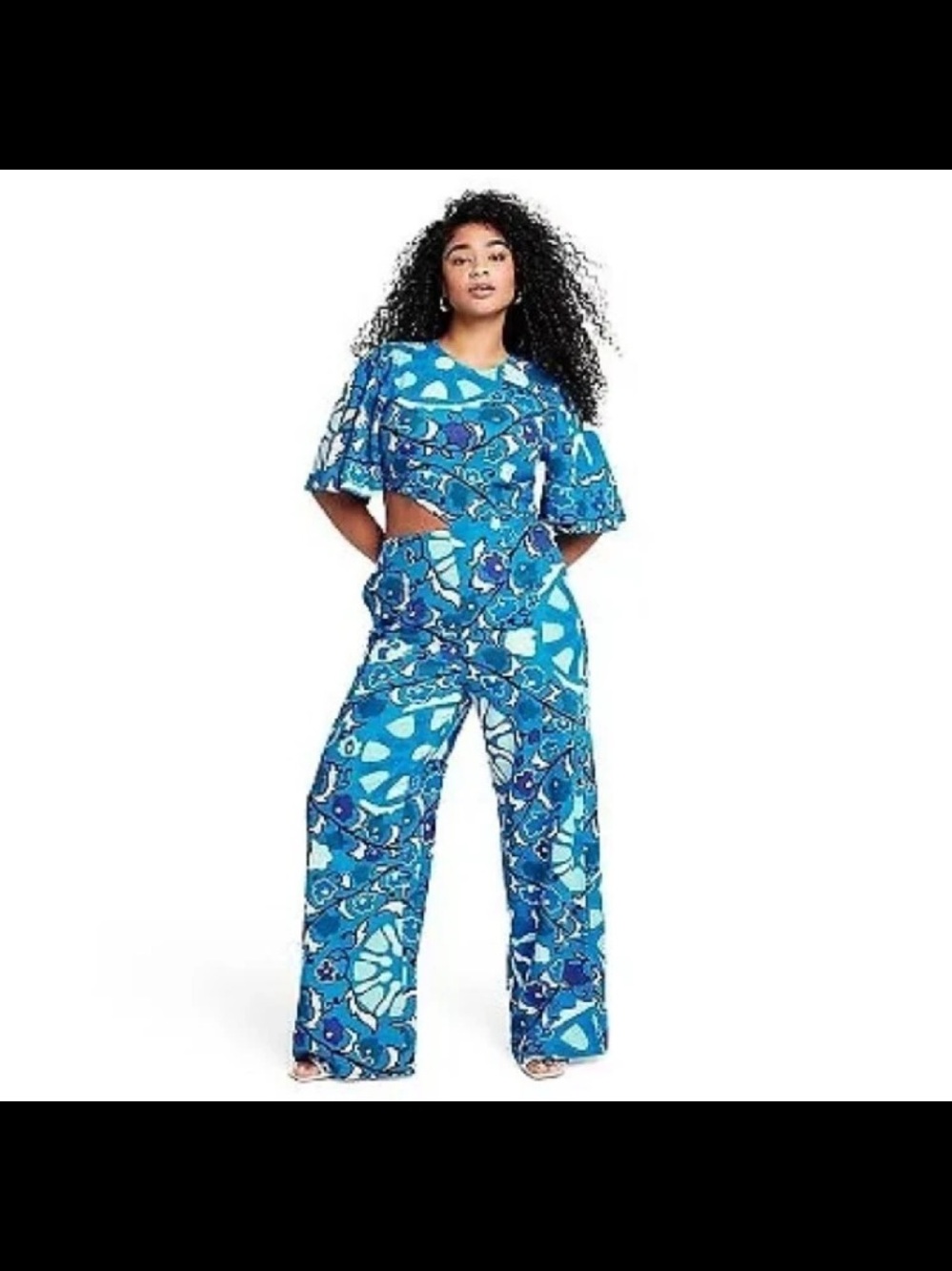 Nwt Rhode Womens Blue Floral Cut Out Waist jumpsuit $60 linen party fall coastal